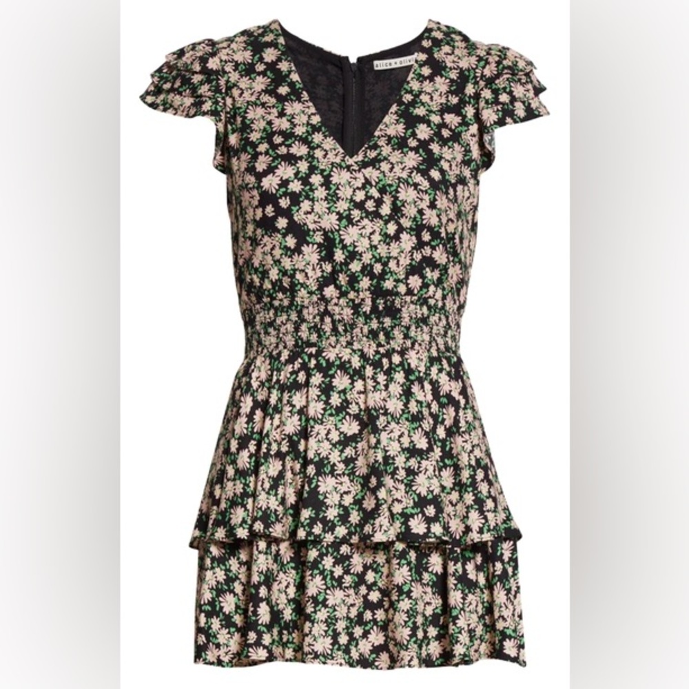 Alice and Olivia Floral Ruffle Sleeve Romper